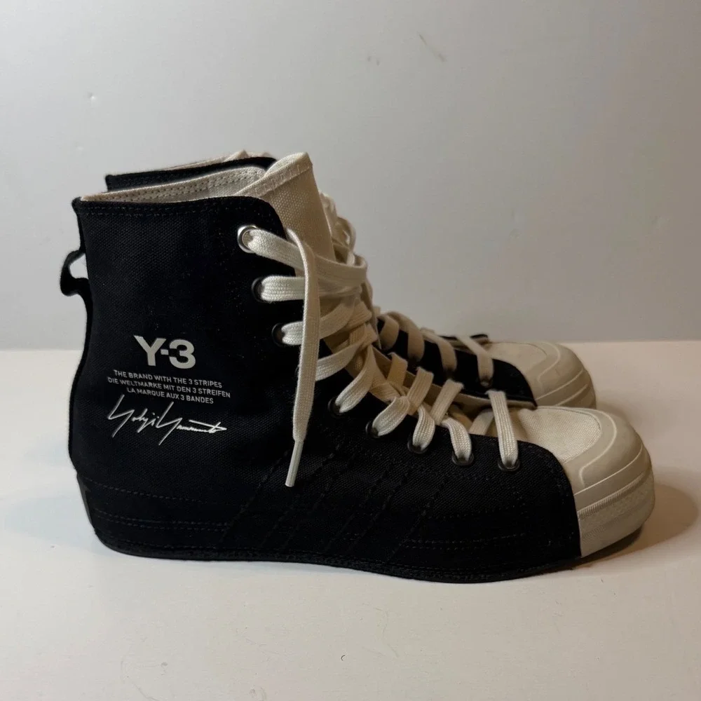 Adidas Y-3 Yohji Yamamoto Nizza High Black White Canvas Sneakers Mens 7